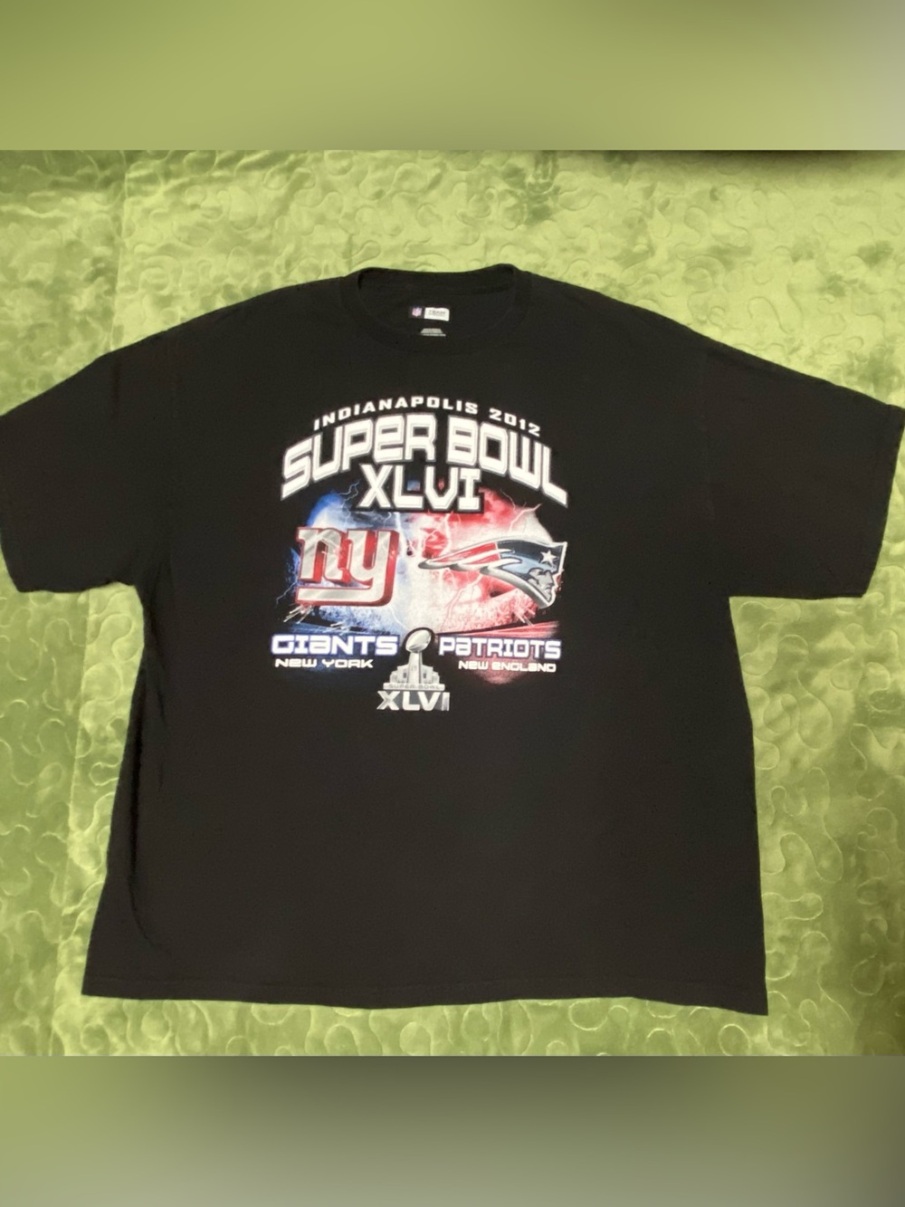 Super Bowl XLVI New York Giants vs New England Patriots Black Graphic Tee